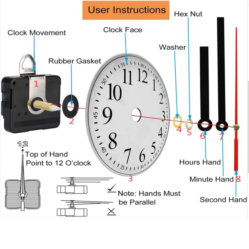 Silent DIY Clock Movement Kit with Integrated Hanger – Short Shaft (13mm) for Custom Clock Making